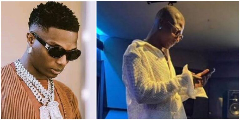 A viral photo circulating online shows Wizkid in the studio, engrossed in his phone with a low cut hairstyle.